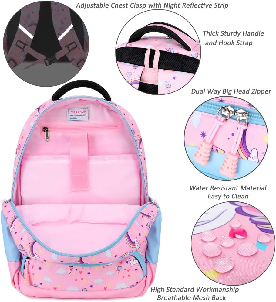 Girls Backpack with Lunch Box 3 in 1 Set Kids Backpack for Girls Preschool Kindergarten Elementary School Backpack