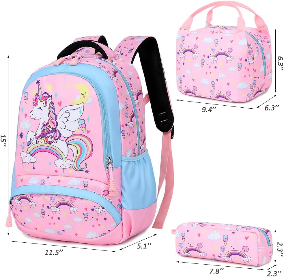 Girls Backpack with Lunch Box 3 in 1 Set Kids Backpack for Girls Preschool Kindergarten Elementary School Backpack