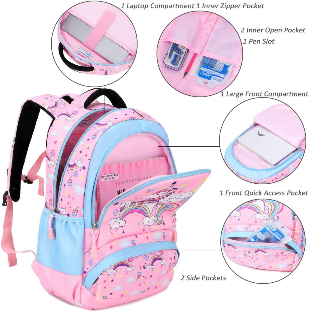 Girls Backpack with Lunch Box 3 in 1 Set Kids Backpack for Girls Preschool Kindergarten Elementary School Backpack