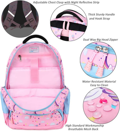 Girls Backpack with Lunch Box 3 in 1 Set Kids Backpack for Girls Preschool Kindergarten Elementary School Backpack