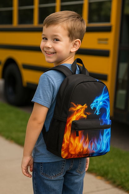 Limited Edition Kids School Backpack for Boys & Girls 3–6 | Fire & Ice Dragon Design | Lightweight Preschool Bookbag