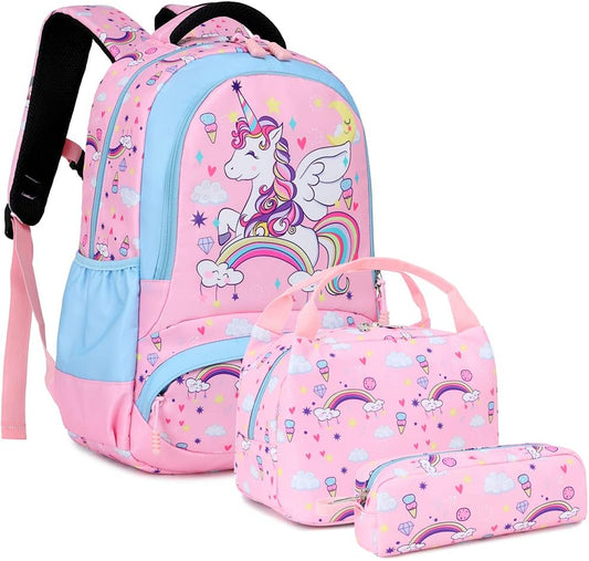 Girls Backpack with Lunch Box 3 in 1 Set Kids Backpack for Girls Preschool Kindergarten Elementary School Backpack